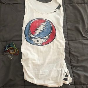 Shredded Grateful Dead tee with Stealie
